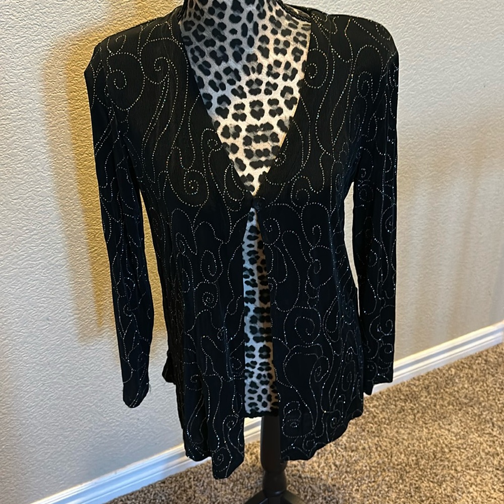 Black bling lightweight sweater with front button